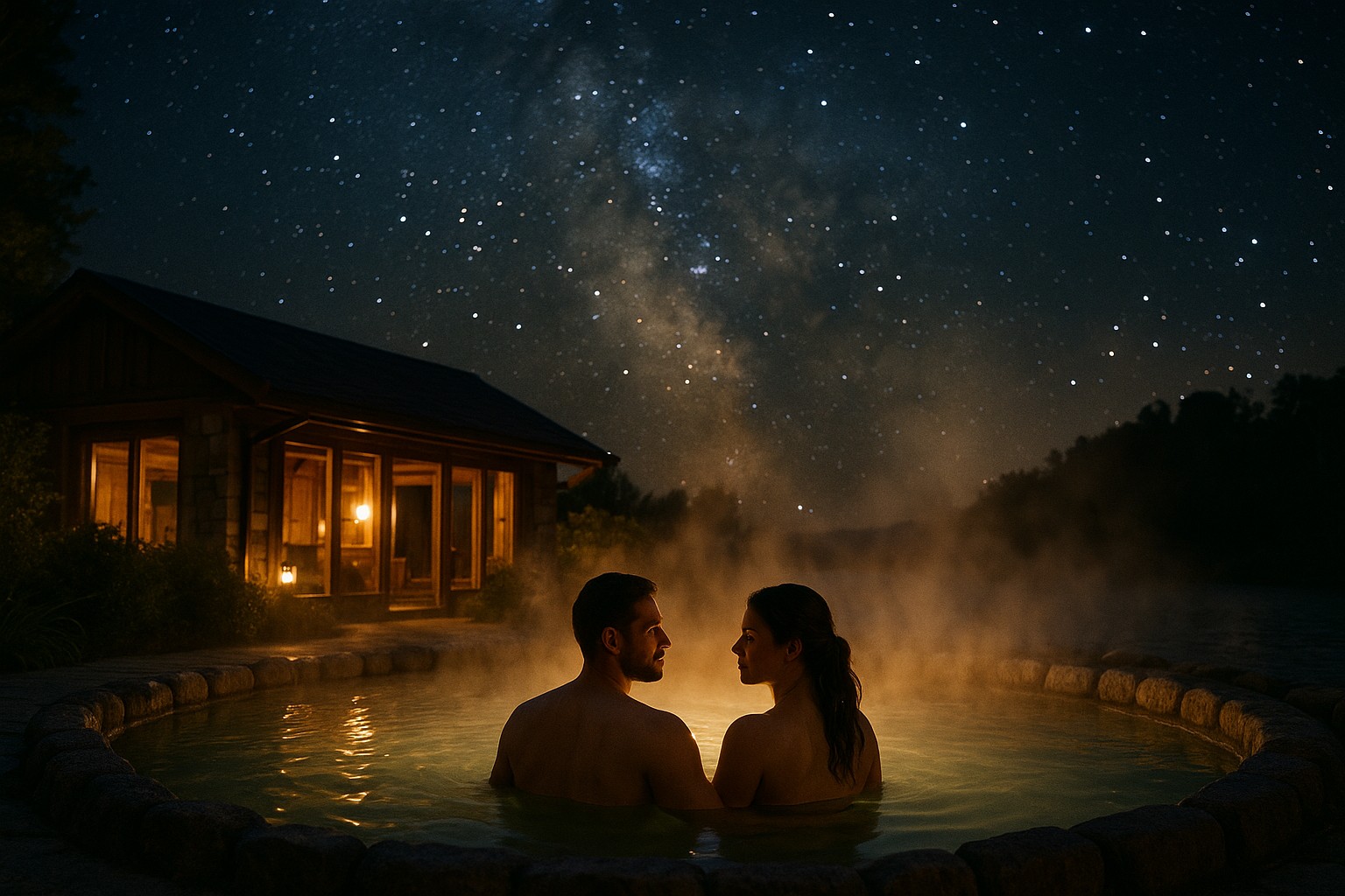 Luxury lodge private spa under stars in Rotorua