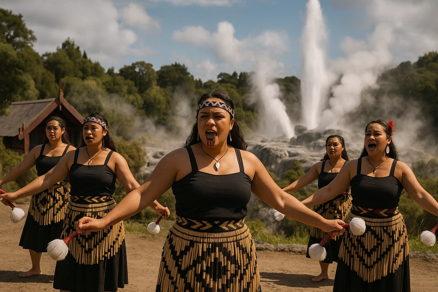 Traditional Māori cultural performance at Te Puia with haka dancers