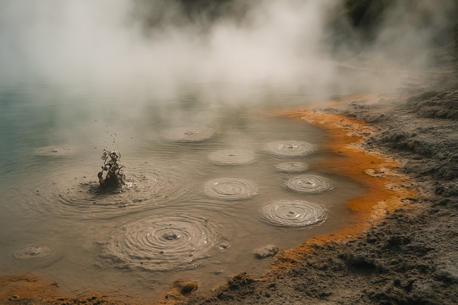 Bubbling mud pools at Te Puia geothermal park